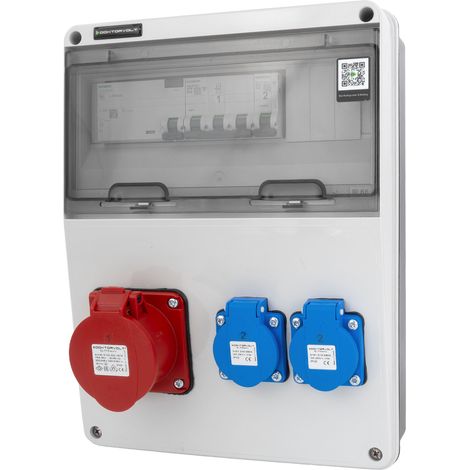 Tableau électrique de chantier 16 A 400 V CEE, prise Erbetka 2 x 230 V, coffret électrique avec protections Siemens, boîtier robuste Doktorvolt DV-5534-D (1/4)