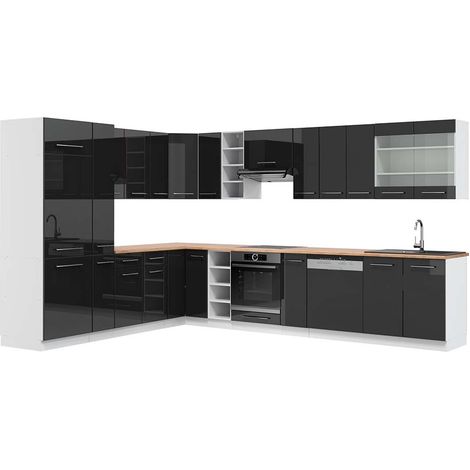 Cuisine en angle Fame-Line, Anthracite Haute brillance/Blanc, 347 x 257 cm, PT Chêne, Vicco