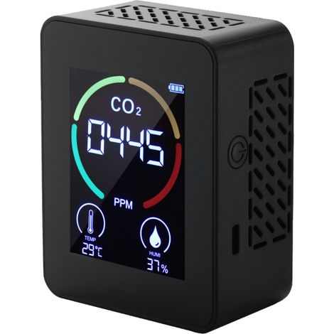 Medidor de concentración de CO₂ con pantalla LCD de 2,8 pulgadas, mini detector de dióxido de carbono, higrómetro y termómetro, monitor de calidad del aire, batería de litio de 1200 mAh, dispositivo d (1/5)