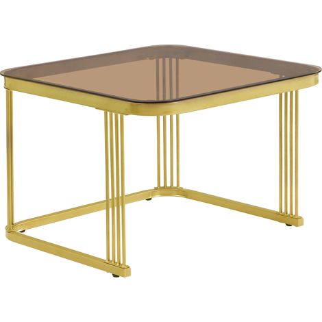 Stapelbarer Couchtisch: Hochglänzende Marmoroptik, goldene Akzente, Beistelltisch mit Schubladen. zweiteiliges Set