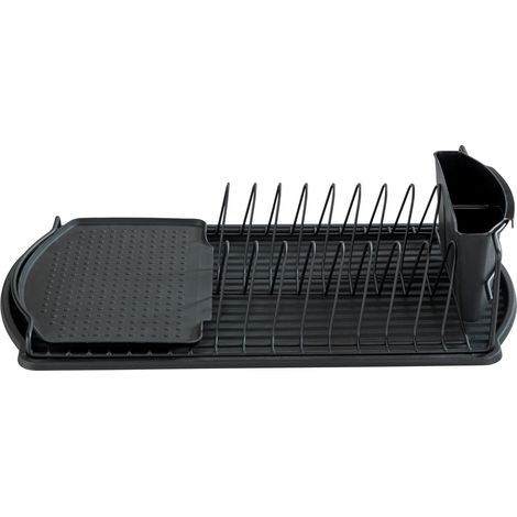 WENKO Scolapiatti Basic Nero, Scolapiatti per cucina, Scolapiatti per lavello con vassoio rimovibile, metallo - plastica, 47,5x11x26,5 cm, nero (1/5)