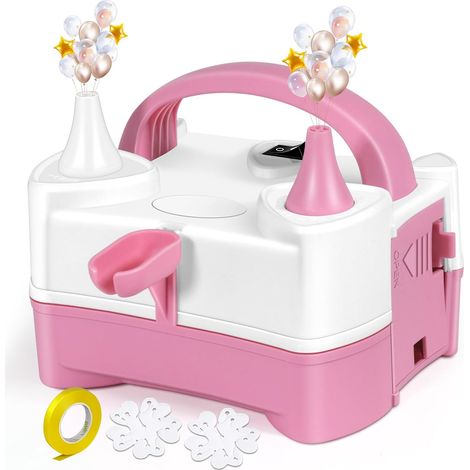 Pompe à Ballons Électrique, Gonfleur Ballon Portable avec 4 Accessoires, Pompe à Air Electrique avec Gonfleur à Double Buse, Pompe Ballon d'anniversaire, Fête, Décoration de Noël (Rose Blanc) (1/5)