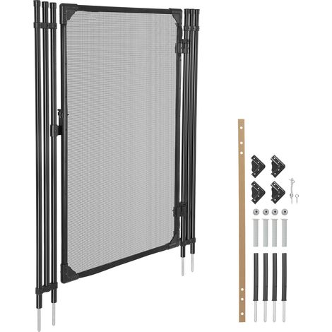 Mophorn Puerta de seguridad para piscina 1,2 x 0,75 m, estructura de malla enterrada con cerradura , postes de aluminio, estacas de acero inoxidable y malla de PVC resistente al desgaste, negro (1/5)