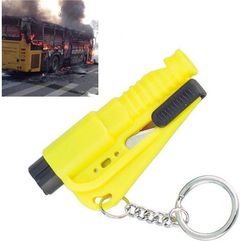 Marteau de sécurité jaune brise-vitre 3-en-1 multifonction pour urgence auto - mini outil de sauvetage fenêtre véhicule (1/5)