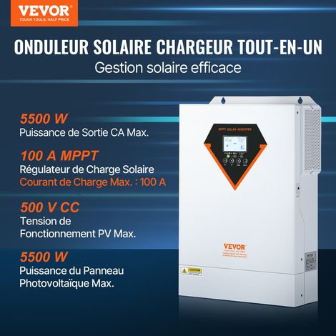 Onduleur Hybride 5500 W Onduleur Solaire Hybride Chargeur Hors Réseau à Onde Sinusoïdale Pure 230 V CA avec Contrôleur de Charge So… (1/5)