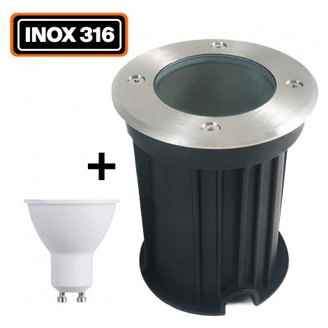 Spot sol encastré EUROPALAMP Inox 316 IP65 rond GU10 7W blanc chaud 2700-2800K