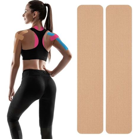Kit de 64 bandes de kinésiologie sportive — Bandes de kinésiologie résistantes à l'eau et soulageant la douleur pour les muscles, les genoux, les épaules et les coudes — 3,5 cm x 20 cm, beige (1/5)