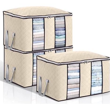 Sacs de rangement pour vêtements - ANNEFLY - 3 pièces - Beige - 60x43x35 cm - Tissu non tissé + PVC (1/4)