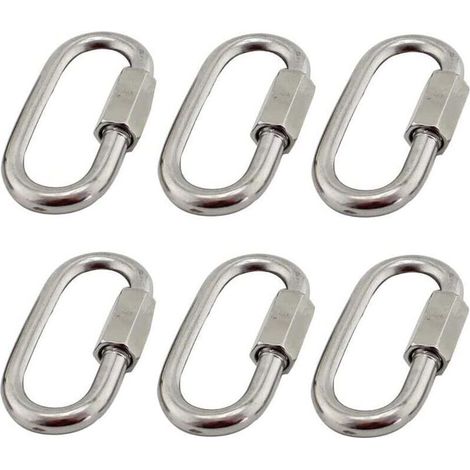 CSPARKV Lot de 6 M5/0.2" Maillon Rapide en Acier Inoxydable 304, Mousqueton INOX à Vis Ovale en Forme de D Très Résistants pour Extérieur/Intérieur,Camping et Randonnée
