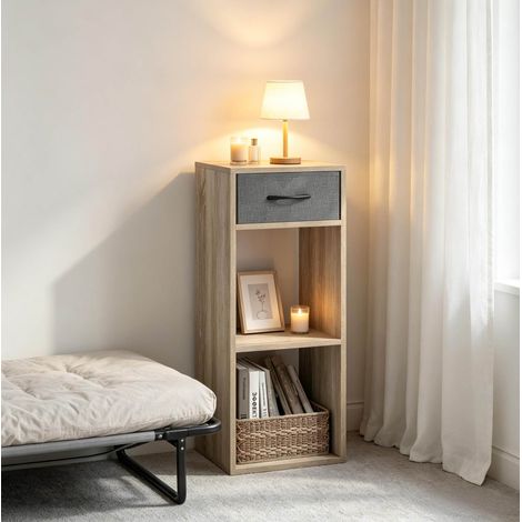 Libreria da terra 32x30 cm grigio e rovere chiaro in legno ingegnerizzato con cassetto e vani aperti (1/5)