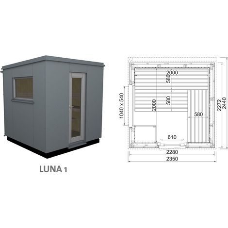 Infraworld Luna 1 Außensauna mit HPL-Platten Anthrazit versch. Fenstergrößen und Inneneinrichtung Luna 1 - Fenster (BxH): 1040 x 540 mm (1/5)