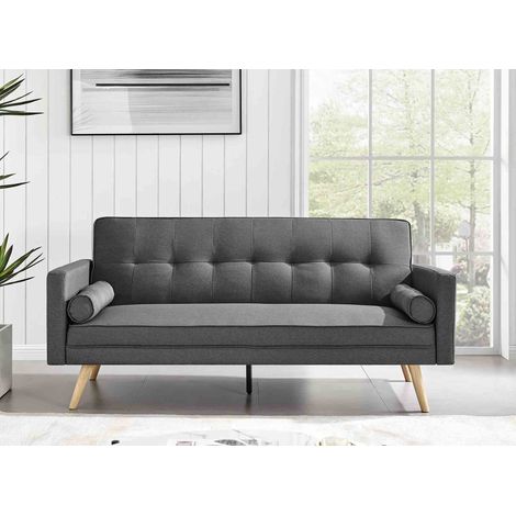 Deco In Paris – Banquette clic clac 3 places gris foncé – Tissu scandinave – Couchage 168x106cm – Dossier capitonné – Pieds en bois naturel (1/5)