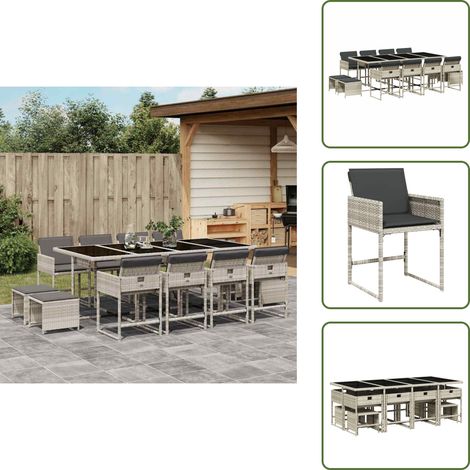 Ensemble à manger de jardin et coussins 13 pcs gris clair rotin - Ensemble Salon De Jardin - Meuble De Jardin - Set De Jardin - Table Et Chaises - Résine Tressée (1/5)