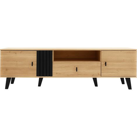 Mobile TV 170 cm in legno e nero con 2 ante, cassetto e vano (1/5)