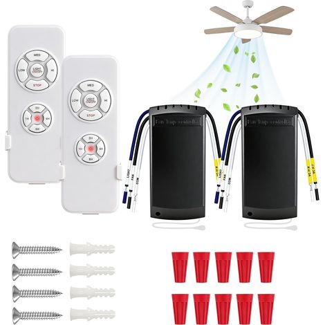 2 pièce Kit de télécommande Universelle pour Ventilateur de Plafond avec Fonction muet, télécommande sans Fil avec réglage à 3 Vitesses, contrôle de la lumière et 4 Commandes de minuterie (1/5)