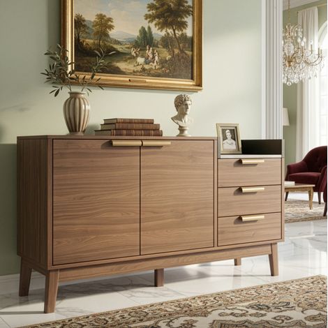 meuble rangement buffet 3 tiroirs 2 portes 120 cm chene OKMYHOME (1/5)