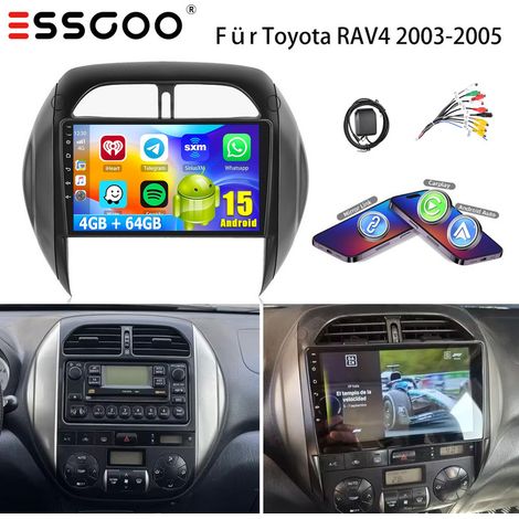 Autoradio DAB+ Android 15 32/64G avec GPS, CarPlay, commandes au volant et Wi-Fi pour Toyota RAV4 2003-2005 - 4+64G