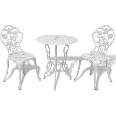 Table ronde et 2 chaises de jardin métal coulé blanc Bridge (1/5)