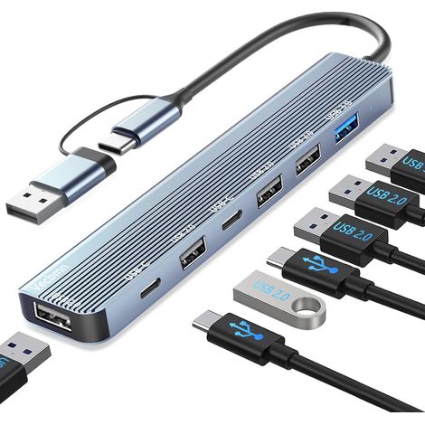 Adaptateur USB C, Adaptateur Multiport USB 3.0 7 en 1 avec US-B 3.0, U-SB 2.0, Répartiteur U-S-B, Hub U-SB de Type C Compatible ave MacBook Air/Pro, Galaxy, Pad, Dell, XPS, Windows (1/5)
