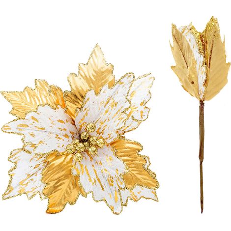 SJLERST Décoration florale artificielle haut de gamme en tissu doré de 25 cm, couronne de Noël pour centre commercial, fleurs artificielles décoratives (1/5)