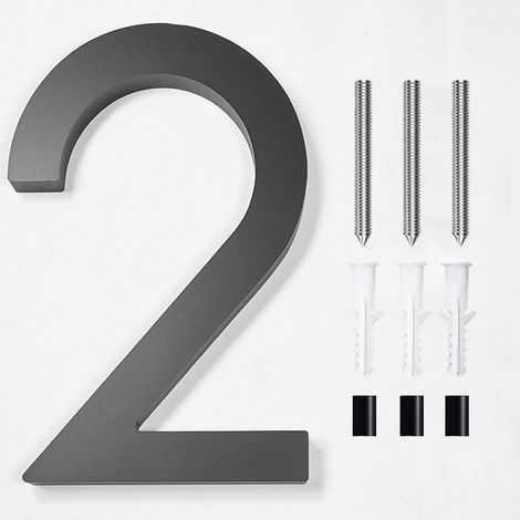 Modern brushed stainless steel door number plaque - 6 inches, 152 mm high, solid black stainless steel (number 2) (1/5)