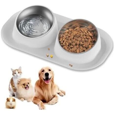 Gamelle chat, Gamelle double chien chat, Acier Inoxydable, Antidérapant -éviter les fuites de nourriture, pour Chats et Chiots -Gris