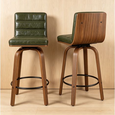 Tabouret de bar vert avec revêtement en simili cuir PU et pieds en bois (1/5)