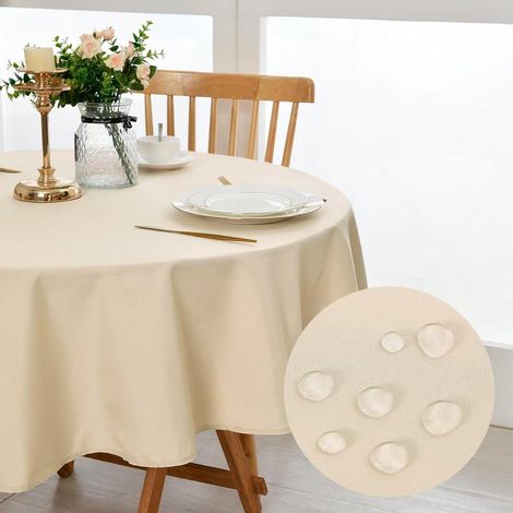 Nappe Ronde 180cm Beige Anti-taches Lavable Polyester Intérieur & Extérieur