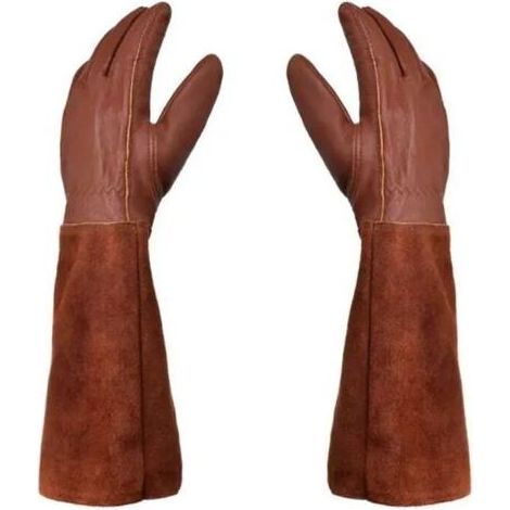 Gants de jardinage unisexes - Paire de Gants de Jardinage - Protection Cuir - Gants de Jardinage pour les épines et Ronces et Gants de Travail--Marron--M (1/4)