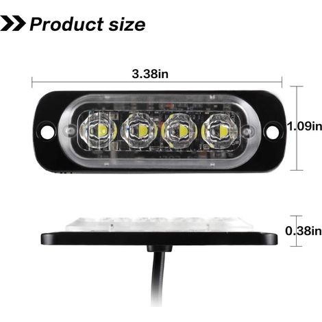 S-giant 4pcs Ultra Mince 4LED Lumières Stroboscopiques d'urgence Blanc Danger Balise Avertissement Clignotant Lumières Universelles Pour Voiture Véhicule Camion 12-24V(Lumière rouge et bleue,2M) (1/4)