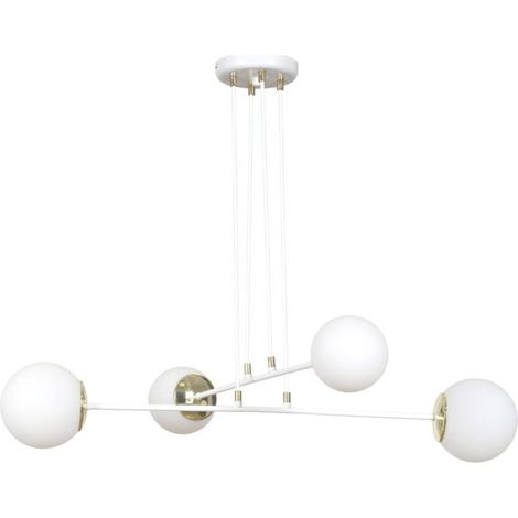 Lampada a Sospensione Ognis, Acciaio verniciato a polvere, Vetro, Bianco, 75x100x75 cm