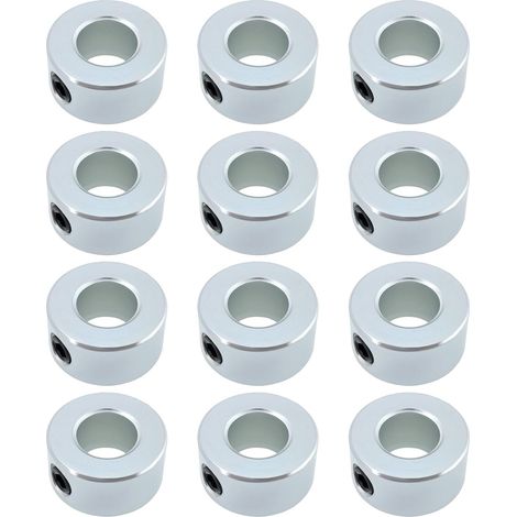 Paquete de 12 collarines de eje de acero al carbono galvanizados de 7/16" de diámetro interior. Se adaptan a ejes de transmisión, ejes de carretillas, implementos agrícolas y cajas de cambios. (1/5)