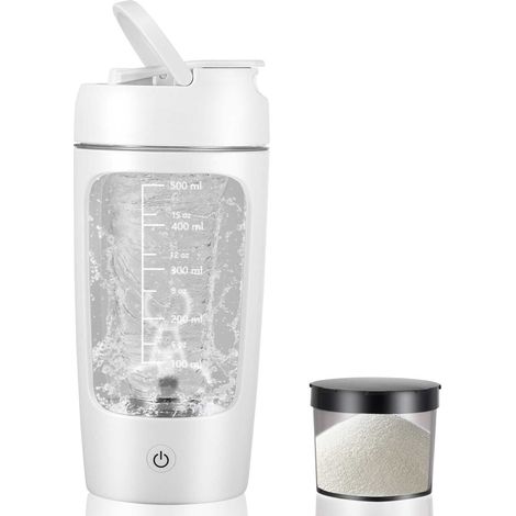 Shaker électrique pour boissons protéinées, shaker de 500 ml avec compartiment à poudre, rechargeable par USB, shaker à poignée, idéal pour le sport et le fitness (1/5)