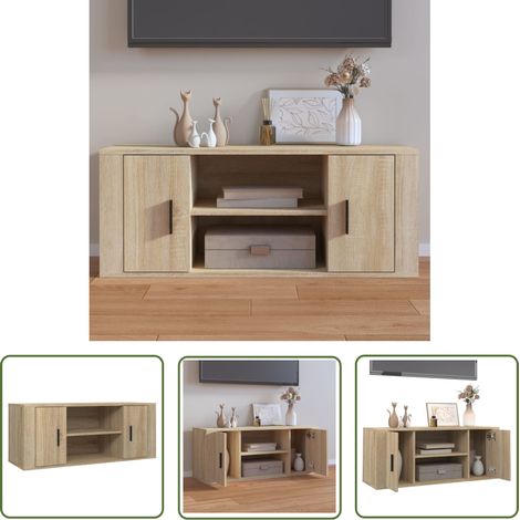 The Living Store TV-Schrank Sonoma-Eiche 100x35x40 cm Holzwerkstoff - TV-Schrank - Holzwerkstoff Möbel - Sonoma-Eiche - Fernsehtisch - Wohnzimmermöbel (1/5)