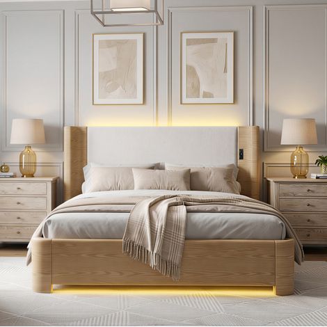 Lit coffre King Modenuit avec vérin hydraulique et éclairage LED - simili cuir et velours côtelé, sans matelas (1/5)