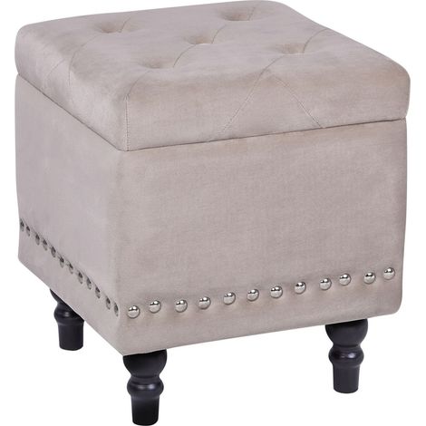 Pouf contenitore velluto beige 37 x 37 cm poggiapiedi classico Loretto