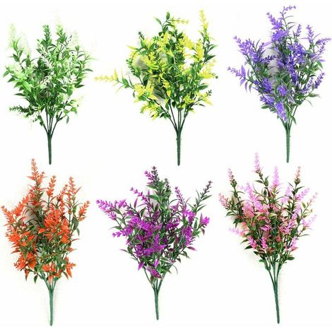 artificielles fausses fleurs 6 paquets de 6 couleurs extérieur résistant aux UV verdure arbustes plantes intérieur extérieur suspendu jardinière maison jardin décoration