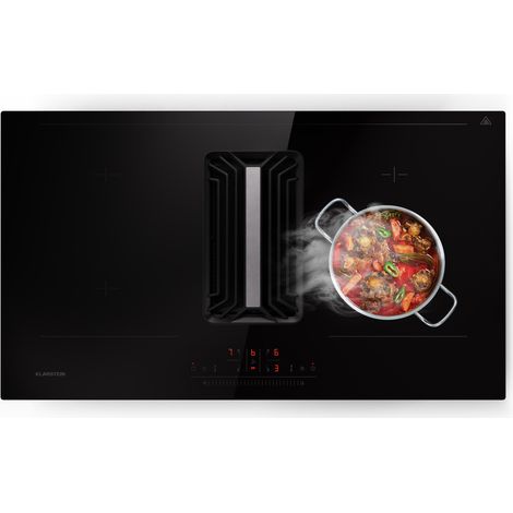 Klarstein – Plaque de cuisson induction 4 foyers 7200W – Hotte aspirante intégrée 754 m³/h – Commande tactile – Design compact 90x51,5cm