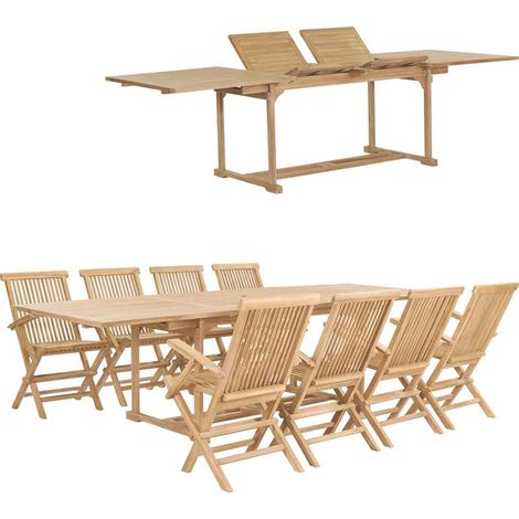 Ensemble à manger de jardin 9 pcs-Salon de jardin 180-280x100x75 cm Teck massif (1/5)