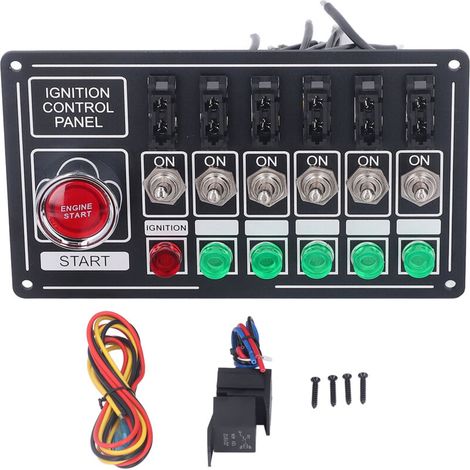– Panneau de commutateur à bascule 12V – 6 interrupteurs ON/OFF – Bouton démarrage rouge – Installation rapide pour voitures de course (1/5)