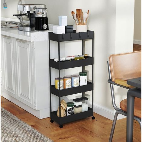 Küchenwagen mit 4 Ebenen, Rollen und Bremsen, 40 x 19 x 90 cm, Schwarz, OKMYHOME (1/5)