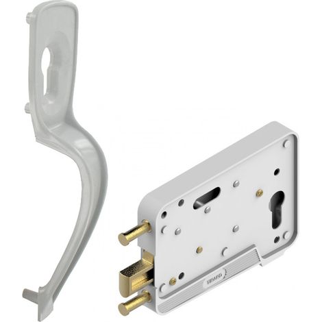 Kit Serrure et poignée EA à pêne levant en applique réversible pour porte de garage – boîtier composite gris, pour cylindre épaisseur panneau 20-32 mm (1/5)