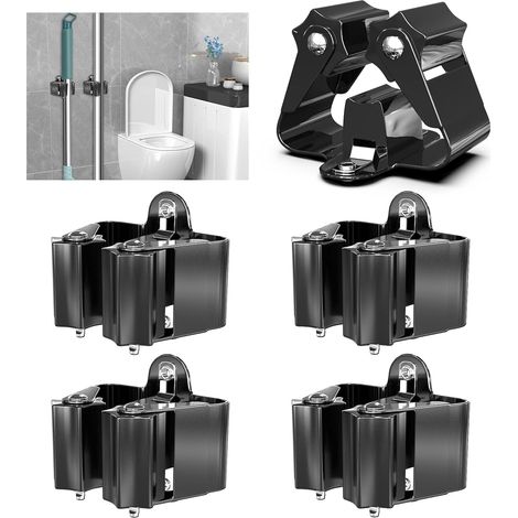 CCYKXA Wall-mounted broom holders, set of 4 pieces, made of waterproof stainless steel, with sturdy and non-slip wheels, suitable for bathrooms, garages, gardens, laundry rooms and kitchens, black. (1/5)