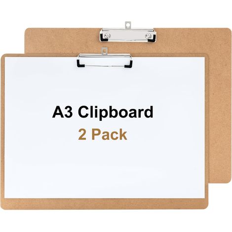 Set of 2 Extra Large Clipboard DIN A3 Wooden Horizontal Version MDF Fibre for Writing, Drawing, Painting and Sketching at School, Home and Outside (1/5)