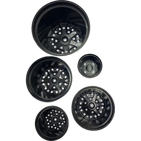 5 x 1L Black Round Plastic Flower Plant Pots With Drainage Holes & Strong Reinforced Rims