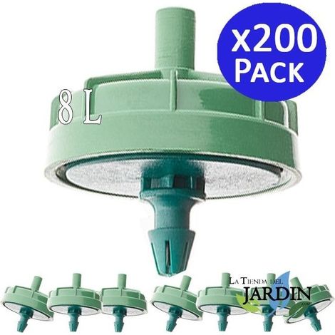 Pack 200 Gotero Autocompensante Antidrenante 8 Litros, Goteros Seta No desmontables para Riego, Agricultura, Tuberia 16mm
