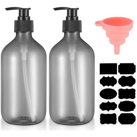 2 Pièces 500 ML Distributeur de Savon, Flacons Vides à Pompe à Pression Rechargeable, Bouteilles Vide Plastique pour Savon Shampoing Lotion Douche - Gris (1/5)