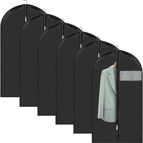 Lot de 6 Housses de Vêtements à Suspendre 100x60cm – Housse à Vêtement Noire avec Fenêtre Transparente – Housse de Costume Homme, Manteaux, Robes – Rangement Penderie Anti-Poussière et Imperméable (1/5)