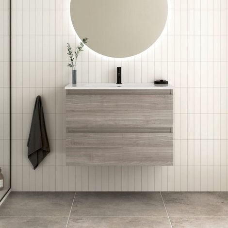 ROYO KENA Mueble+Lavabo Suspendido 2 Cajones Gris Arenado - Medida: 100 cm - ref: C0077932