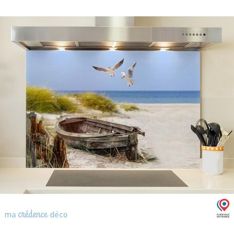 Fond de hotte : Dunes et mouettes - Verre trempé - 60 cm - 45 cm